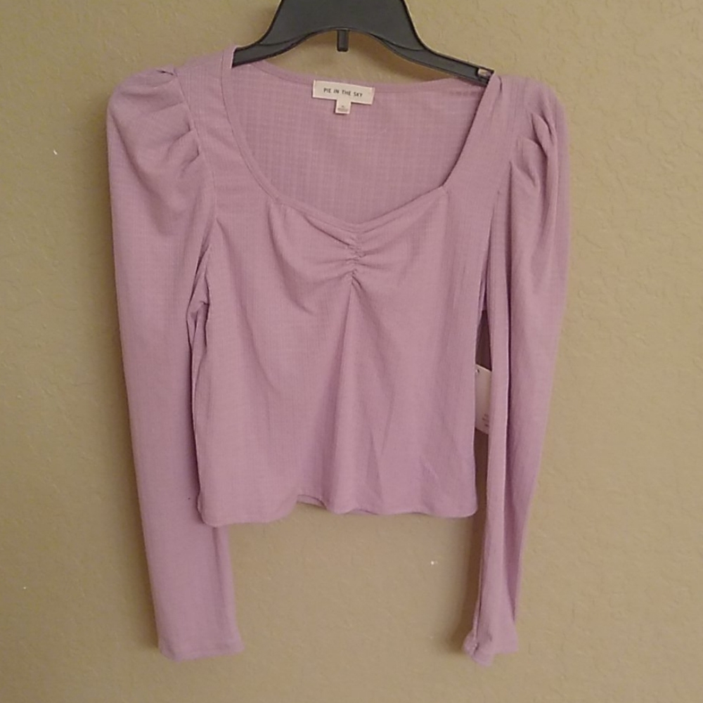 Lavender Waffle Weave Long Sleeved Crop Top